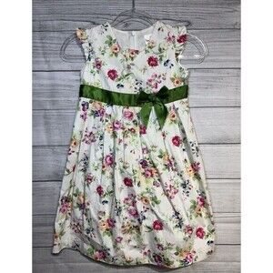 Hanna Andersson Floral Dress Girls Size 6-7 White Cotton  Spring